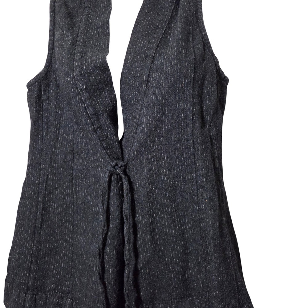 Eileen Fisher Womens XS Charcoal Black Textured Knit Tie Front Sleeveless Vest - Picture 9 of 9